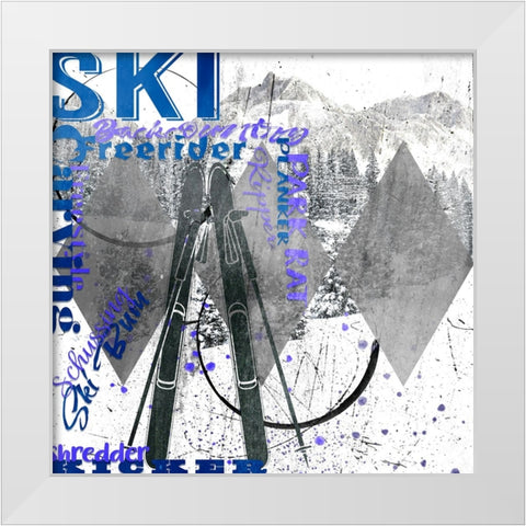 Extreme Skier Word Collage White Modern Wood Framed Art Print by LightBoxJournal