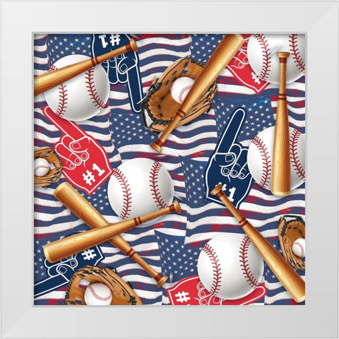 American Baseball Pattern 03 White Modern Wood Framed Art Print by LightBoxJournal