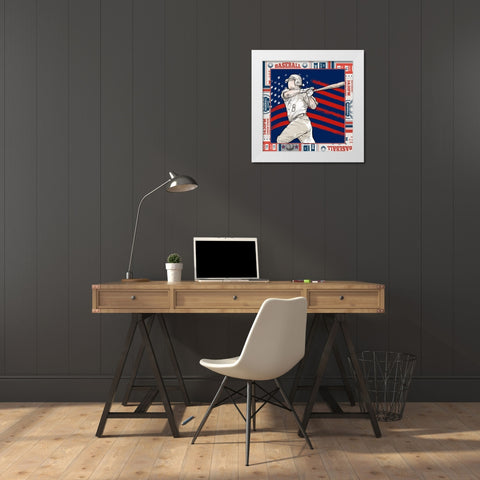 American Baseball player 03 White Modern Wood Framed Art Print by LightBoxJournal