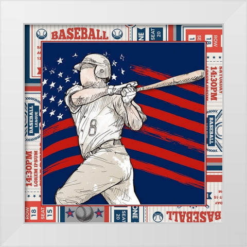 American Baseball player 03 White Modern Wood Framed Art Print by LightBoxJournal