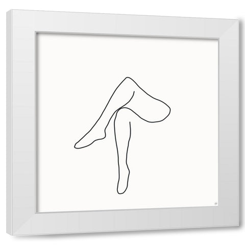 Line Female Legs White Modern Wood Framed Art Print by Line and Brush
