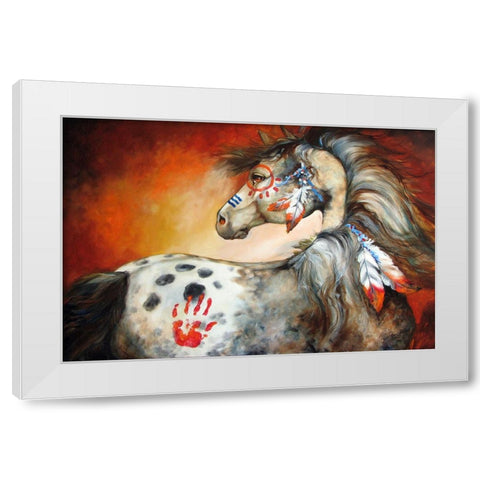 4 Feathers Indian War Pony White Modern Wood Framed Art Print by Baldwin, Marcia