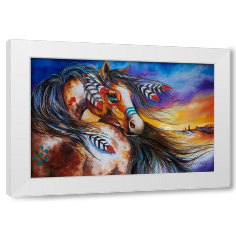 5 Feathers Indian War Horse White Modern Wood Framed Art Print by Baldwin, Marcia