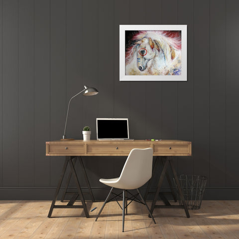 Apache The War Pony White Modern Wood Framed Art Print by Baldwin, Marcia