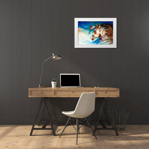 The Drifter Indian War Horse White Modern Wood Framed Art Print by Baldwin, Marcia