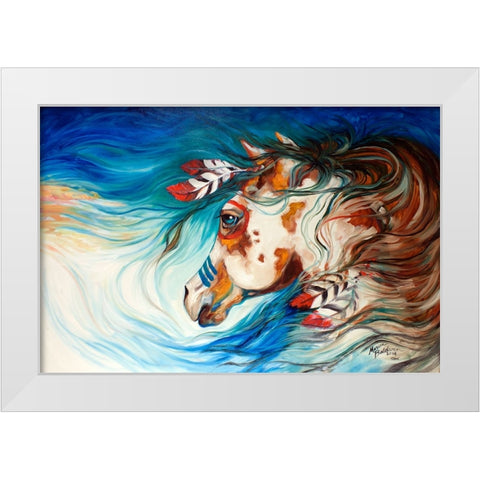 The Drifter Indian War Horse White Modern Wood Framed Art Print by Baldwin, Marcia