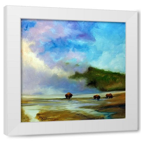 Yellowstone Buffalo Landscape White Modern Wood Framed Art Print by Baldwin, Marcia