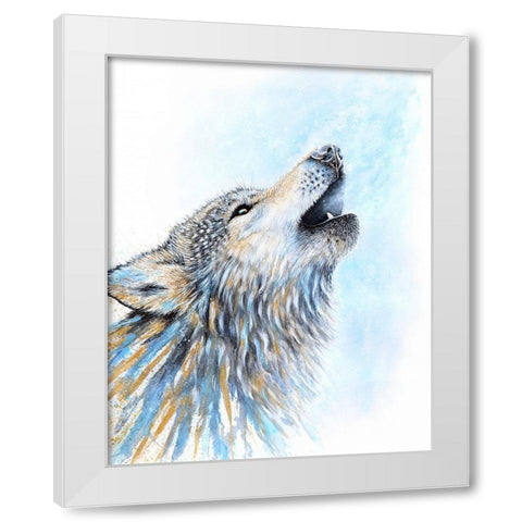 Howling Wolf White Modern Wood Framed Art Print by Wickstrom, Martin