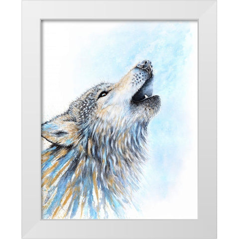 Howling Wolf White Modern Wood Framed Art Print by Wickstrom, Martin