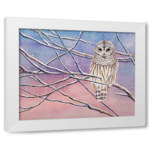 Snowy Barred Owl White Modern Wood Framed Art Print by Wickstrom, Martin