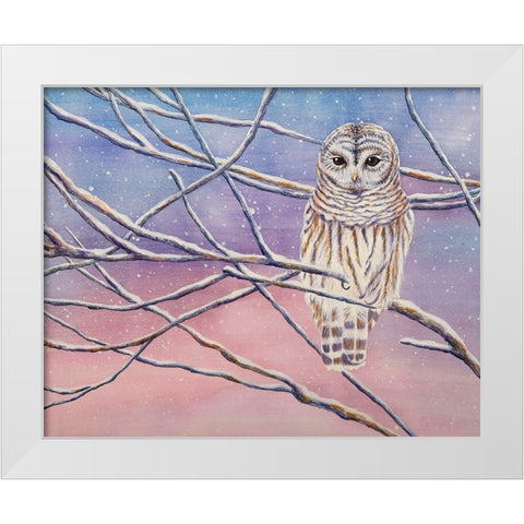 Snowy Barred Owl White Modern Wood Framed Art Print by Wickstrom, Martin