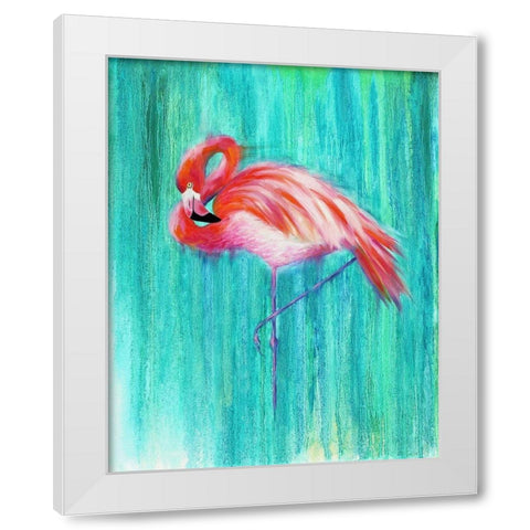 Flamingo White Modern Wood Framed Art Print by Wickstrom, Martin