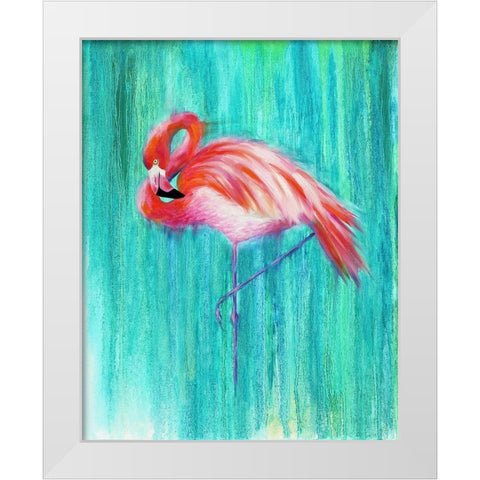 Flamingo White Modern Wood Framed Art Print by Wickstrom, Martin