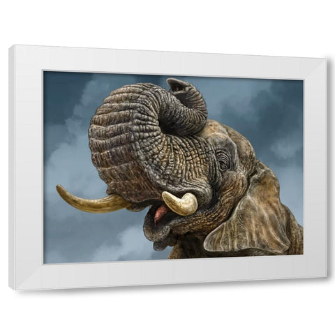 African Elephant White Modern Wood Framed Art Print by LaMontagne, Patrick