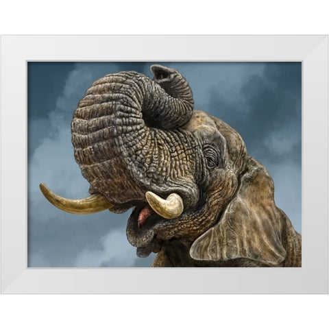 African Elephant White Modern Wood Framed Art Print by LaMontagne, Patrick