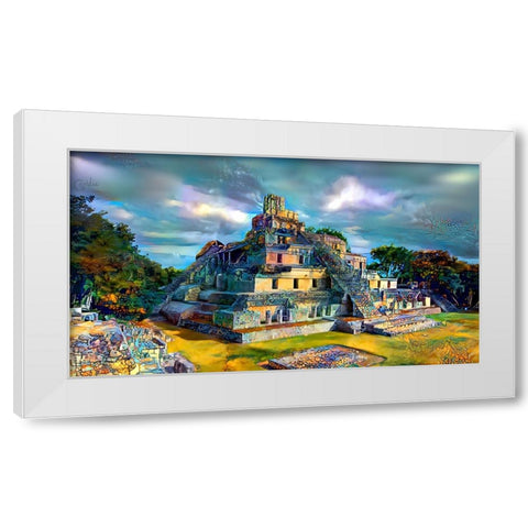 Campeche Mexico Edzna Pyramid White Modern Wood Framed Art Print by Gavidia, Pedro