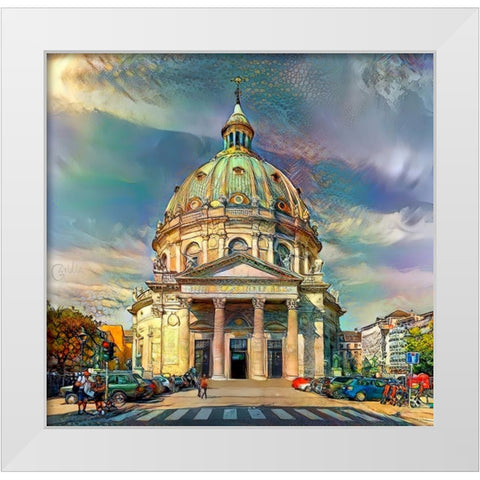 Copenhagen Denmark Frederiks Church White Modern Wood Framed Art Print by Gavidia, Pedro