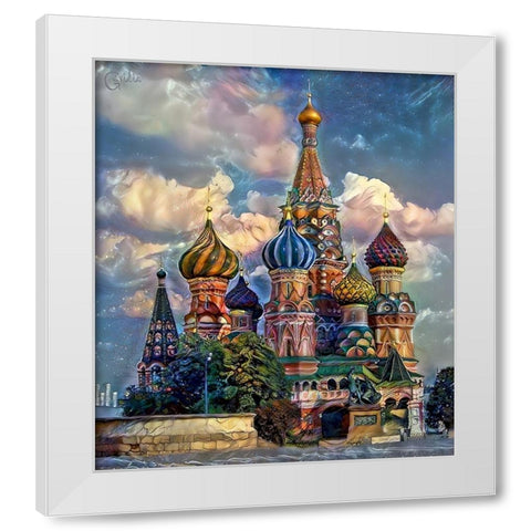 Moscow Russia Cathedral of Vasily the Blessed Saint Basil White Modern Wood Framed Art Print by Gavidia, Pedro