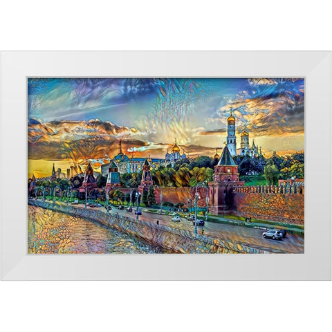 Moscow Russia Kremlin Wall White Modern Wood Framed Art Print by Gavidia, Pedro