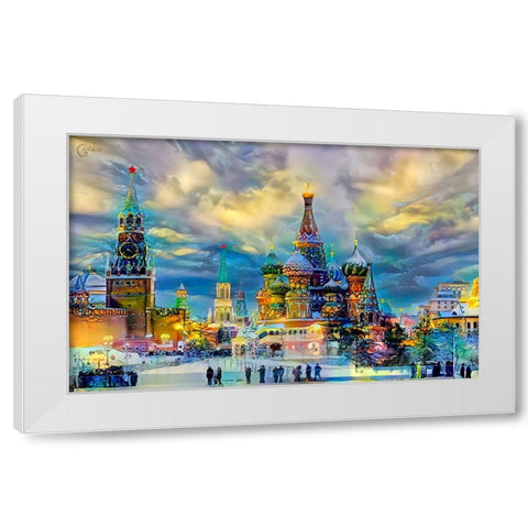Moscow Russia Saint Basils Cathedral Kremlin Red Square ice snow and skating White Modern Wood Framed Art Print by Gavidia, Pedro
