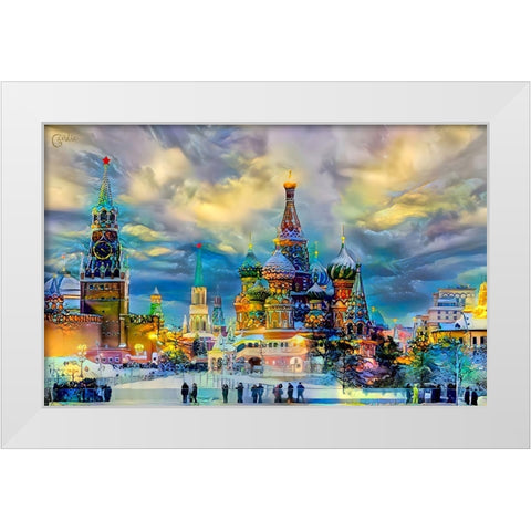 Moscow Russia Saint Basils Cathedral Kremlin Red Square ice snow and skating White Modern Wood Framed Art Print by Gavidia, Pedro