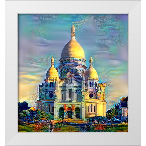 Paris France Basilica of the Sacred Heart Sacre Coeur White Modern Wood Framed Art Print by Gavidia, Pedro