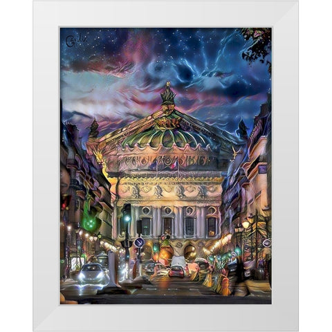 Paris France Opera Garnier at dusk White Modern Wood Framed Art Print by Gavidia, Pedro