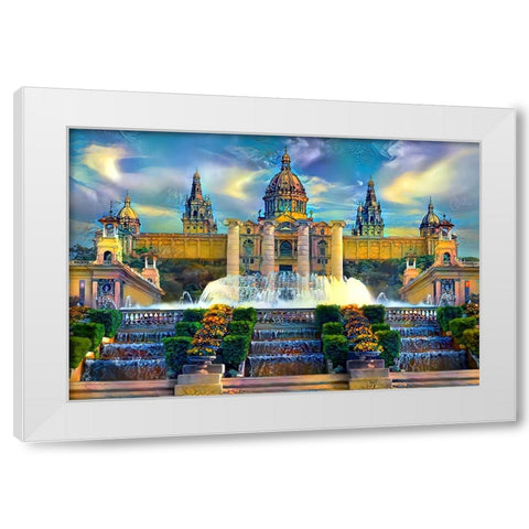 Barcelona Spain Montjuic White Modern Wood Framed Art Print by Gavidia, Pedro