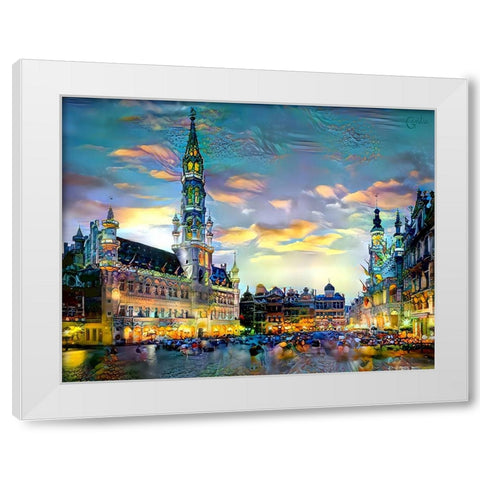 Brussels Belgium Night White Modern Wood Framed Art Print by Gavidia, Pedro