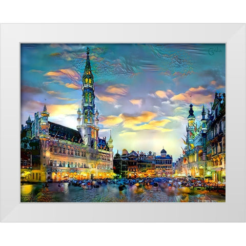 Brussels Belgium Night White Modern Wood Framed Art Print by Gavidia, Pedro
