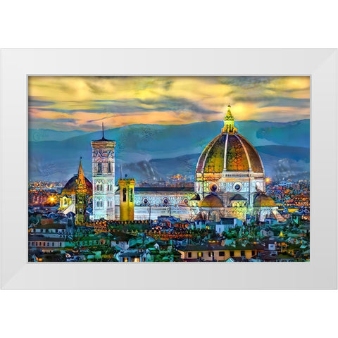 Florence Italy Duomo Sunset White Modern Wood Framed Art Print by Gavidia, Pedro