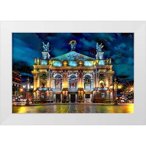 Leopolis Ukraine Opera White Modern Wood Framed Art Print by Gavidia, Pedro