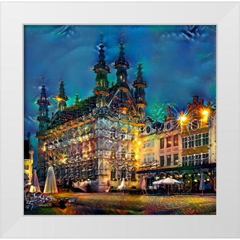 Belgium Leuven Town Hall White Modern Wood Framed Art Print by Gavidia, Pedro