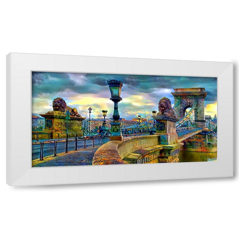 Budapest Hungary Chain Bridge White Modern Wood Framed Art Print by Gavidia, Pedro