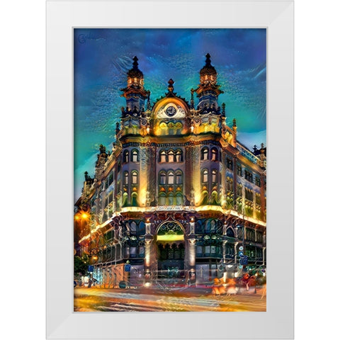 Hungary Budapest Hotel Parisi Udvar White Modern Wood Framed Art Print by Gavidia, Pedro