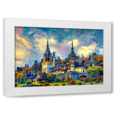 Sinai Romania Peles Castle White Modern Wood Framed Art Print by Gavidia, Pedro