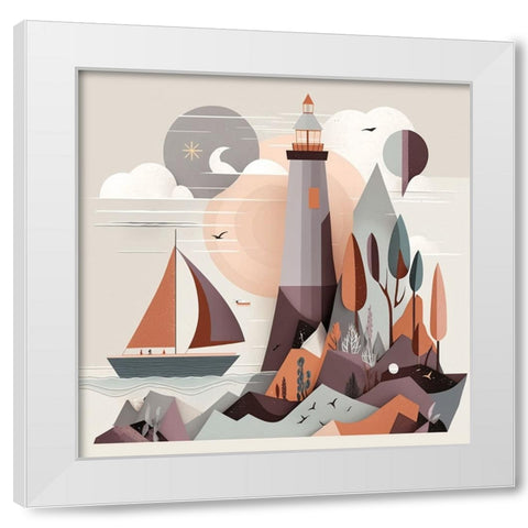 Mid Century Coastal Scenes 14 White Modern Wood Framed Art Print by Heere, Ray