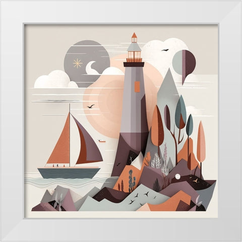 Mid Century Coastal Scenes 14 White Modern Wood Framed Art Print by Heere, Ray