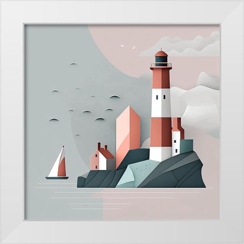 Mid Century Coastal Scenes 18 White Modern Wood Framed Art Print by Heere, Ray