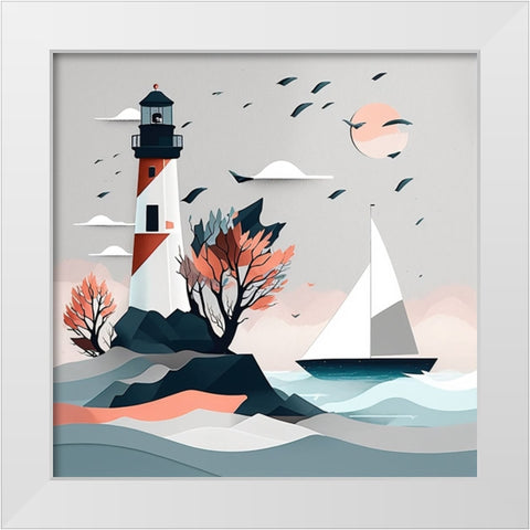 Mid Century Coastal Scenes 19 White Modern Wood Framed Art Print by Heere, Ray