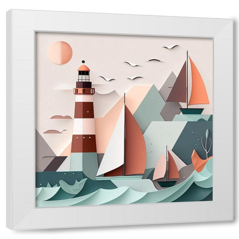 Mid Century Coastal Scenes 20 White Modern Wood Framed Art Print by Heere, Ray
