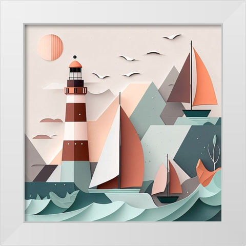 Mid Century Coastal Scenes 20 White Modern Wood Framed Art Print by Heere, Ray