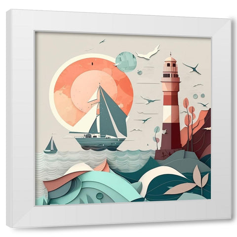 Mid Century Coastal Scenes 21 White Modern Wood Framed Art Print by Heere, Ray