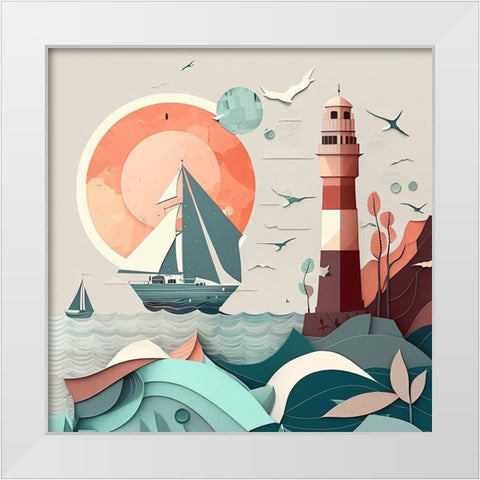 Mid Century Coastal Scenes 21 White Modern Wood Framed Art Print by Heere, Ray