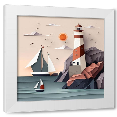 Mid Century Coastal Scenes 22 White Modern Wood Framed Art Print by Heere, Ray