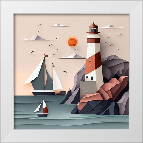 Mid Century Coastal Scenes 22 White Modern Wood Framed Art Print by Heere, Ray