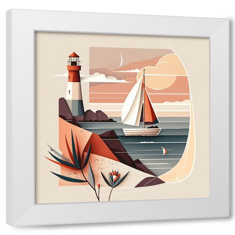 Mid Century Coastal Scenes 23 White Modern Wood Framed Art Print by Heere, Ray