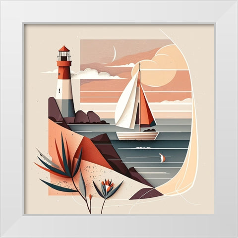 Mid Century Coastal Scenes 23 White Modern Wood Framed Art Print by Heere, Ray