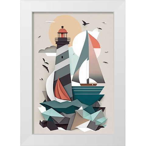 Mid Century Coastal Scenes 29 White Modern Wood Framed Art Print by Heere, Ray