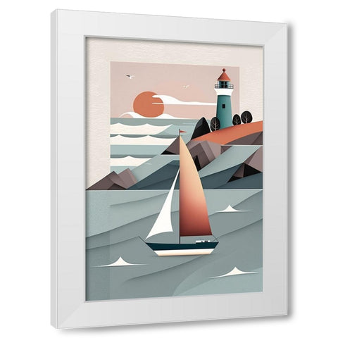 Mid Century Coastal Scenes 32 White Modern Wood Framed Art Print by Heere, Ray